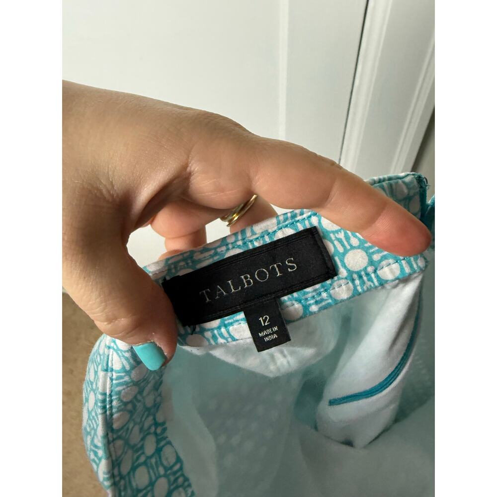 Talbots Skirt Women's 12 Blue White Summer Picnic Straight Skirt Stretch Preppy - Picture 4 of 7